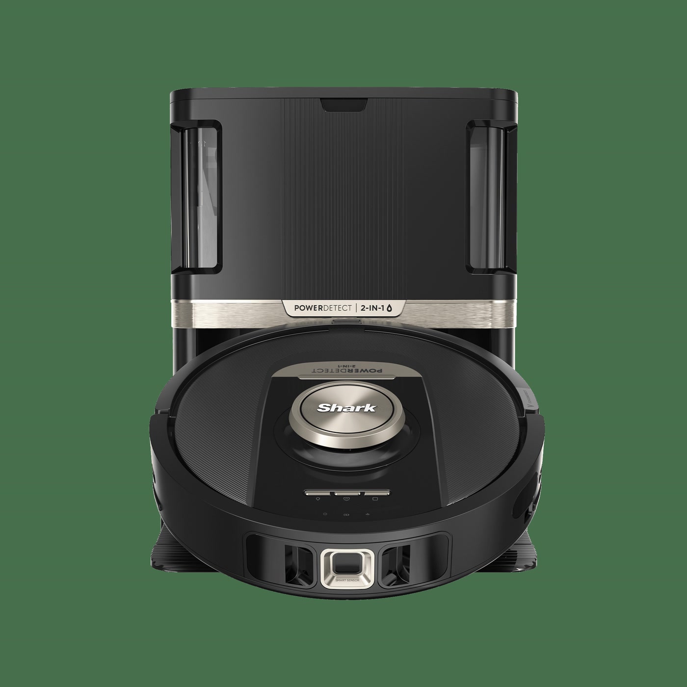 Shark PowerDetect NeverTouch Pro, robot aspirateur laveur noir et sa base NeverTouch